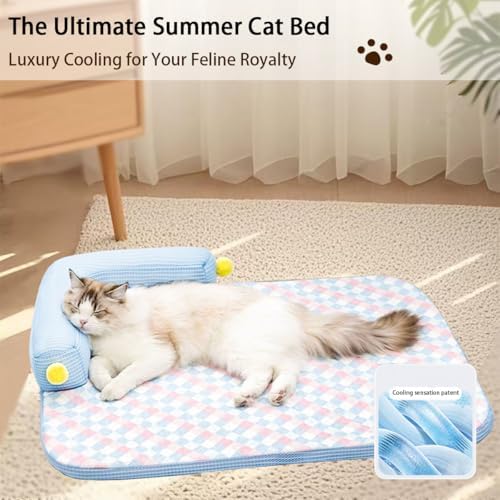 All-Season Ice Fabric Cat Bed with Cushioned Pillow Washable Mat for Pets