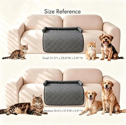 Calming Dog Couch Bed with Head Support, Waterproof Sofa Cover, Grey, S
