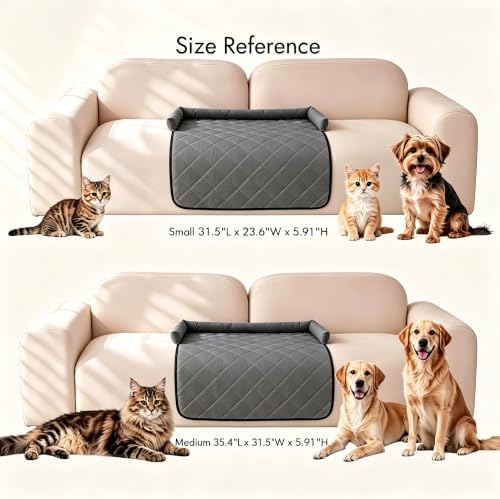 Cooling Dog Couch Bed with Head Support, Waterproof Sofa Cover, Grey, M