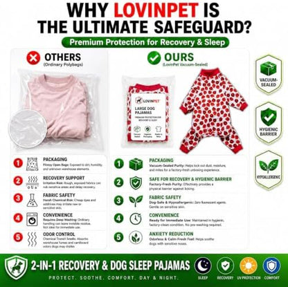 LovinPet Large Dogs PJs Clothes, Breed Dog Pjs, Red Ladybug Prints, 3XL
