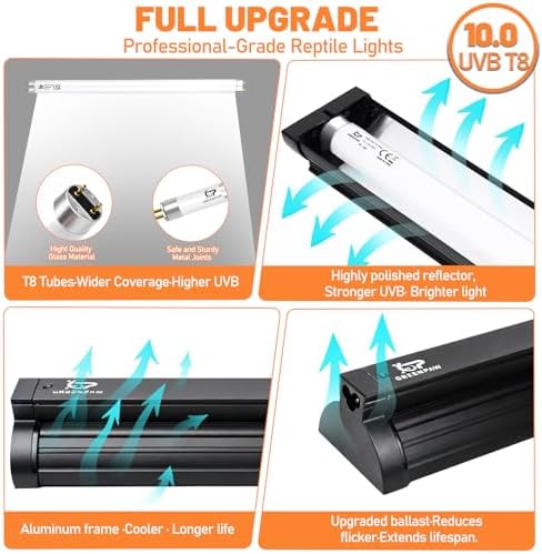 T8 10.0 UVB Reptile Light Fixture Kit 15W 18", with UV Sensor Card