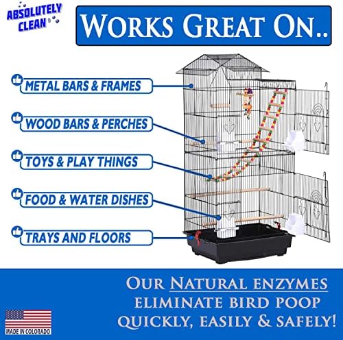 Absolutely Clean Amazing Bird Cage Cleaner and Deodorizer - Just Spray/Wipe - Safely & Easily Removes Bird Messes Quickly and Easily - Made in The US - Fragrance Free (32oz Pack of 1)