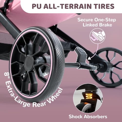 Dog Stroller for Small to Medium Dogs with Detachable Carrier, Pink