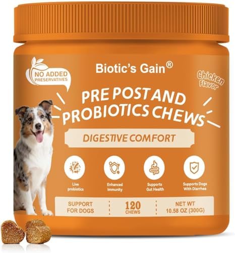 Biotic’s Gain Probiotics for Dogs | Gut Health for Dogs | 120 Soft Chews