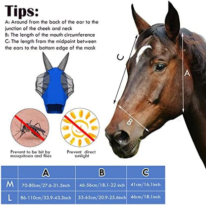Frienda 4 Pcs Horse Fly Mask with Ear, Medium, Purple, Blue, Pink, Black