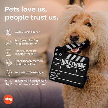 P.L.A.Y. Cute Plush Dog Toys - Hollywoof Cinema, Movie Themed Durable Squeaker Chew Toy, Great for Puppies & Small, Medium, Large Dogs - Machine Washable, Recycled Materials (Doggy Director Board)