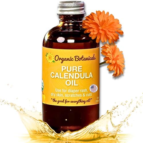 Calendula Oil Organic for Skin- Trauma Skincare from Local Infused Calendula Flowers, Eczema Oil, Certified Organic, 4 Oz
