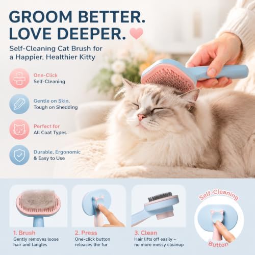 Cat Brushes for Indoor Cats, Cat Deshedding Tool for Long Hair Cats, White