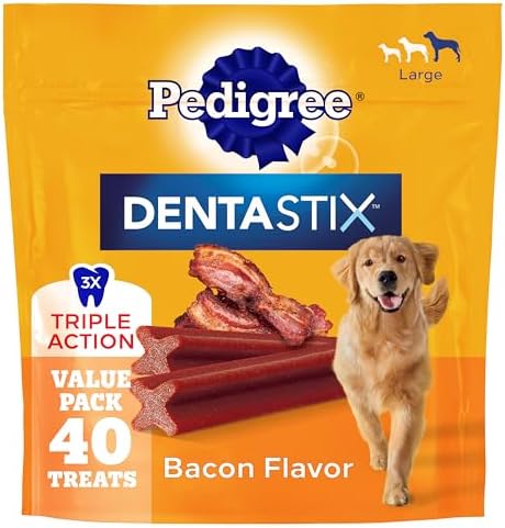 Pedigree Dentastix Large Breed Dental Dog Treats, Bacon Flavor, 40 Count