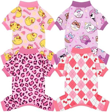 XPUDAC 4 Pack Dog Pajamas Pink Dog Clothes for Small Dogs Outfit, XS