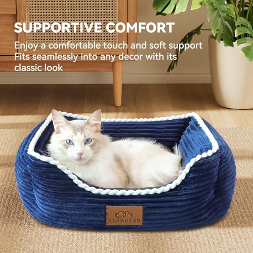 Zerbuger 20in Blue Rectangle Cat Dog Bed Machine Washable Sleeping Sofa