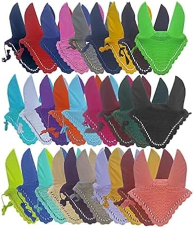 Horse Ear Bonnet Fly Veil Crochet Equestrian with Piping 30 Color Full/COB/Pony (Medium/COB, HOT Pink/Fushia)