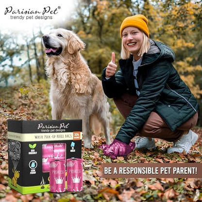 Parisian Pet Ecofriendly Dog Poop Bags Rolls - 320 Count Unscented Poop Bags For Dogs - Leakproof, Extra Thick, 16 Dog Waste Bags Refill Rolls - Princess Pink Doggie Poop Bags - Fits All Dispenser
