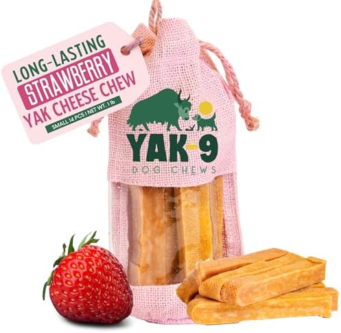 Yak9 Strawberry Yak Chews for Dogs | High Protein, Non Rawhide Dog Chews Long Lasting | Non GMO, Gluten Free, Grain Free Yak Milk Dog Chew | Small Size 1.1 Oz, 14 PC