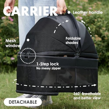 Zoosky 3 in 1 Dog Stroller, Folding Pet Stroller w/Removable Carrier