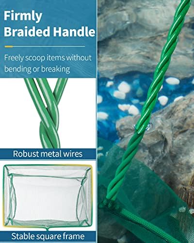 Pawfly Aquarium Fish Net with Braided Metal Handle Square Net with Soft Fine Mesh Sludge Food Residue Wastes Skimming Cleaning Net for Fish Tanks Small Koi Ponds and Pools
