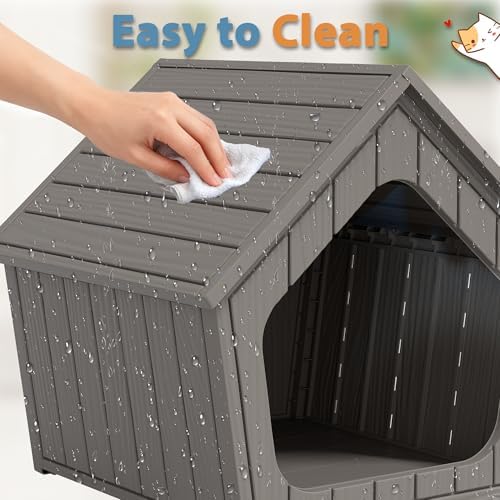 Cat Litter Box Enclosure, Hidden Covered Litter Box Furniture with Air Holes, Resin Outdoor Cat House Weatherproof, Wide Opening Design for Easy Cleaning, Grey