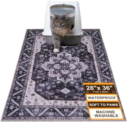 BEAUTYZOO Cat Litter Mat, 28" x 36" Large Litter Trapping Mat, Waterproof