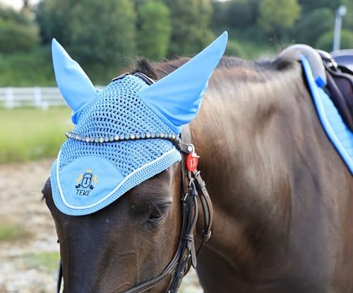 T TEKE Gorgeous Horse Ear Bonnet, 68% Viscose + 32% Acrylic Hand Crocheted mesh with Stylish Piping, Spandex Ears