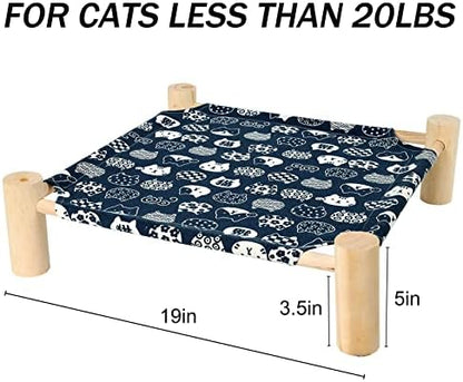 Patas Lague Pet Bed, Small, Elevated Cooling Hammock Bed, Wood, 19x19x5 inches, 20 lbs, Blue Cat, Indoor/Outdoor, Square, for Cats and Dogs