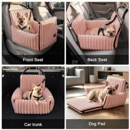 MIXJOY Dog Car Seat for Small/Medium Dogs up to 23 lbs, Multi-Functional Dog Carrier for Car with Detachable Washable Cover, Pet Travel Bed with Clip-On Safety Leash, Pink