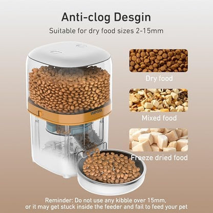 Automatic Cat Feeder, 3L Cat Food Dispenser with Anti-Jam Design, Over 180-day Battery Life, 1-6 Meals Per Day with Stainless Steel Cat Bowl, Keep Dry Food Fresh, Timed Pet Feeder Also for Small Dog