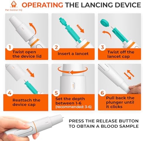 Pet Blood Sugar Glucose Monitoring Kit for Dogs and Cats - Pet Glucose Diabetic Monitor System - Accurate Diabetes Testing 2 Code-Chips for Dog/Cat, Lancets - Monitor + 50 Test Strips