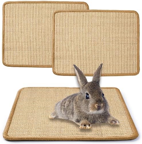 JanYoo 2 Pieces Bunny Scratch Pads, Sisal Rabbit Scratching Pad Bunny Scratcher Mat Guinea Pig Resting Mats for Cages, Small Animal Claws and Teeth Care Bedding Accessories(15.7x11.8in, Beige)