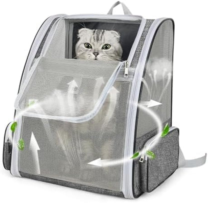 Cat Backpack Carrier Large Pet Backpack for Small Dog Medium Cat Puppy Kitten Bunny up to 15lbs, Ventilated Mesh Dog Collapsible Travel Backpack for Hiking Walking Outdoor