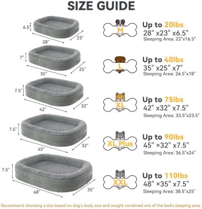 JOEJOY Orthopedic Dog Beds Large Sized Dog, XL Egg-Crate Memory Foam Pet Couch Bed with Bolster Sides, Waterproof Lining, Removable Washable Cover & Non-Slip Bottom, Light Grey