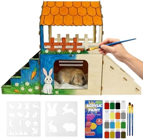 OtterPets XL Bunny Hideout, Rabbit Castle with Fleece Mats & DIY Paint Kit