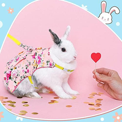 3 Sets Rabbit Bunny Harness and Leash Gift, Pink Flower, Blue Flower, Daisy