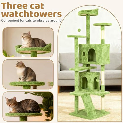 BestOffice 70 Inch Cat Tree, Multi-Level Cat Tower with Condo, Perches, Sisal Scratching Posts, Climbing Ladder,Indoor Activity Center Play House for Kittens & Adult Cats, Green