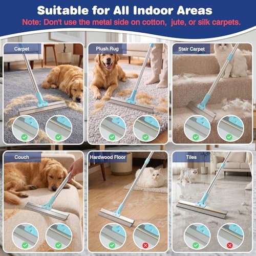 Carpet Rake for Pet Hair Removal: Adjustable 54" Handle No Bending