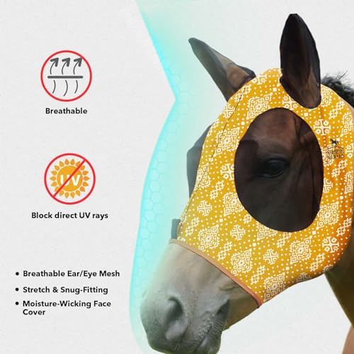 Harrison Howard Super Comfort Horse Fly Mask Elasticity Fly Mask with Ears UV Protection for Horse Floral Retro XL Extra-Full