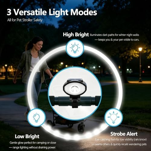 Pet Stroller Light with Horn,IPX4 Waterproof Safety LED Lights for Dog Cat