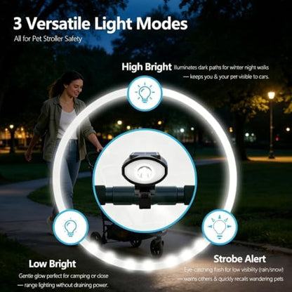 Pet Stroller Light with Horn,IPX4 Waterproof Safety LED Lights for Dog Cat