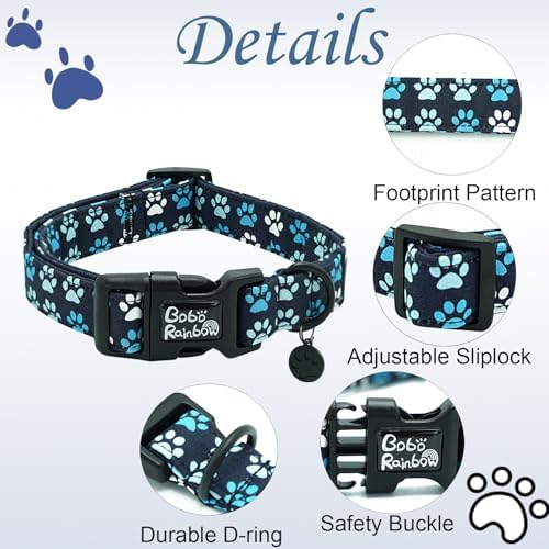 Dog Collar-Cute Footprint Adjustable Pet Collars Soft Comfortable Cotton Puppy Collar Durable Gift for Large Dogs