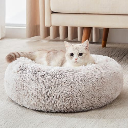 Western Home Calming Donut Cat Bed Small Dog Bed Washable,20" White Khaki