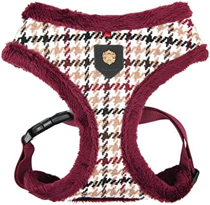 Puppia Kent Dog Harness Over-The-Head Warm Winter Houndstooth Pattern Adjustable Chest for Small and Medium Dog, Wine, Small