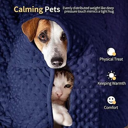 LaSyL Weighted Blanket for Pets | Thunder Blanket for Dogs Anxiety | Premium Soft Minky | Relaxation & Calming & Anti Anxiety | Used in Car, Bed, Couch | Dark Blue, Washable Medium (32"x40")