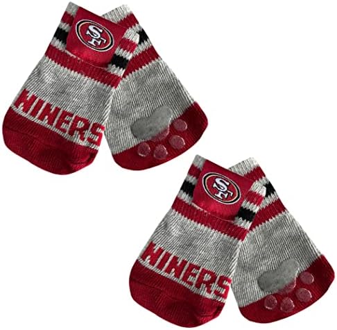NFL SAN Francisco 49ERS Anti Slip Dog Socks with Elastic Ribbed Top, Size Medium/Large. Indoor/Outdoor Socks, Best Dog Paw Protector, 2 Pairs, Cool Puppy Supplies with NFL Logo of 49ERS Team