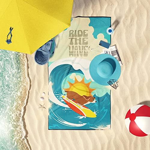 Caroline's Treasures MLM1187TWL3060 Surfer Dog Red Basset Hound Premium Beach Towel Oversized Towel Beach Blanket, Pool, Beach Essentials, Yoga, Premium Bath Towel, Quick Dry Plush