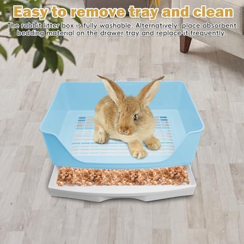 kathson 2PCS Large Rabbit Litter Box Trainer, Potty Corner Toilet with Drawer Bigger Pet Pan for Adult Hamster, Guinea Pig, Ferret, Galesaur, Bunny and Other Animals (Blue,Brown)