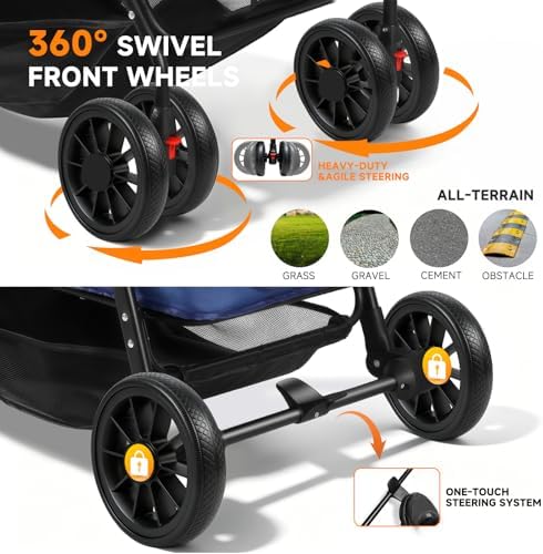 Dog Stroller for Large & Medium Dogs (Up to 66 lbs), Pet Stroller for 2 Small Dogs with Adjustable Handle & Canopy, Sun Shades, Storage Organizer, Oxford Fiber, Foldable & Ventilated