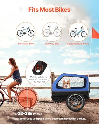 VEVOR Dog Bike Trailer, Supports up to 88 lbs, Pet Cart Bicycle Carrier, Easy Folding Frame with Quick Release Wheels, Universal Bicycle Coupler, Reflectors, Flag, Collapsible to Store