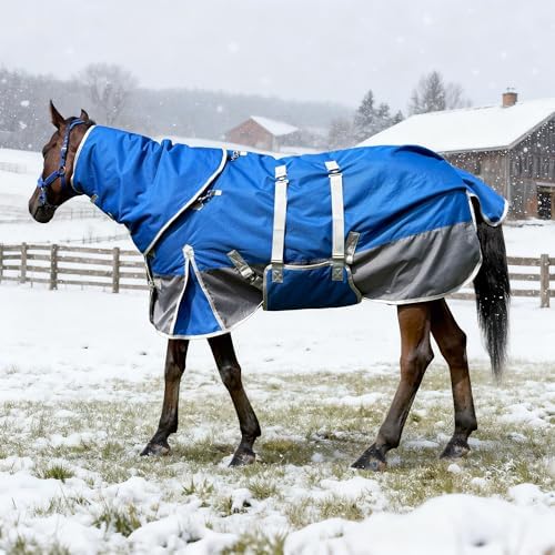 Horse Blankets for Real Horses Winter Horse Turnout Blanket Waterproof 1200D 260g Medium Weight Horse Blanket with Neck Cover Detachable
