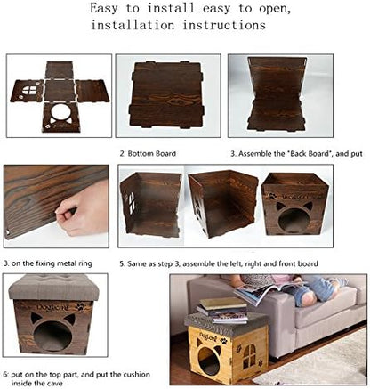 S-Lifeeling Pet Nest Cat Litter Foldable Functional High-Grade Wooden Cushion Pet Cat Small Dog House Bed Mat Cave and House Chair