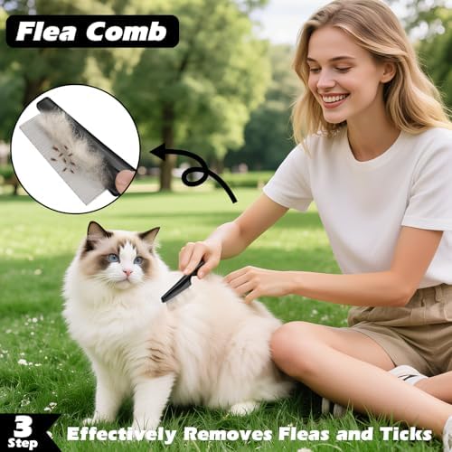Professional 3PCS Self Cleaning Slicker Brush & Pet Grooming Rake & Flea Comb for Dogs,Cats and Horses | Double-Sided Dematting Comb & Skin Friendly Deshedding Grooming Tool | Pet Supplies (Black)