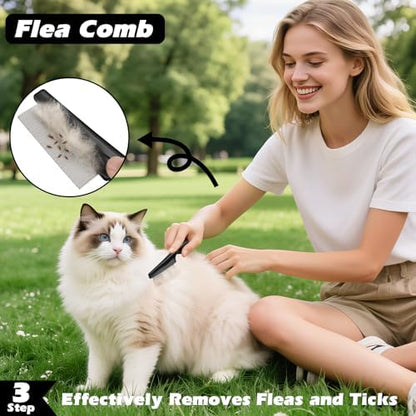 Professional 3PCS Self Cleaning Slicker Brush & Pet Grooming Rake & Flea Comb for Dogs,Cats and Horses | Double-Sided Dematting Comb & Skin Friendly Deshedding Grooming Tool | Pet Supplies (Black)